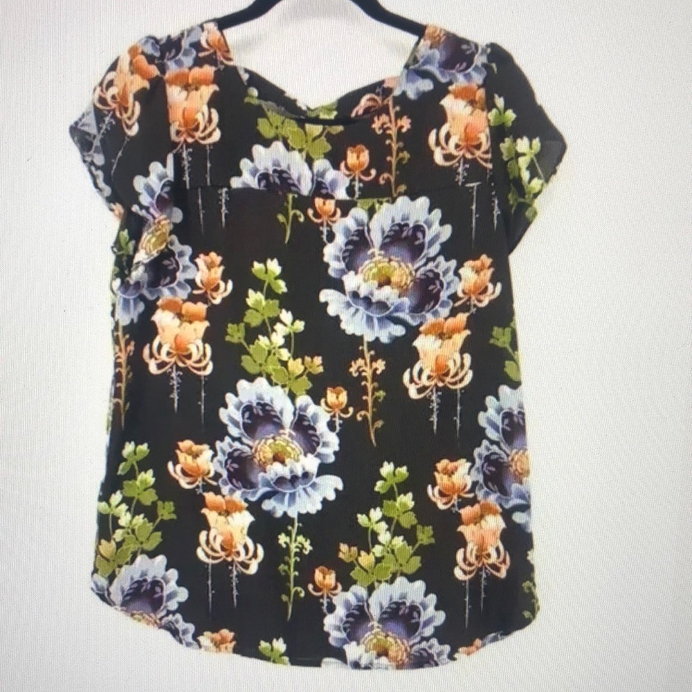 Floral Print Women's Blouse - Black and Multicolor